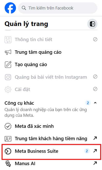 Bước 2: Truy Cập Meta Business Suite