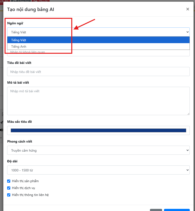 Bước 6: Chọn ngôn ngữ