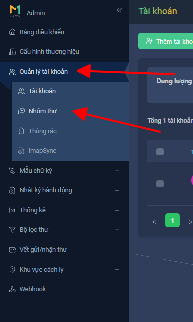 Hướng dẫn quản lý nhóm thư trên trang quản trị OneMail