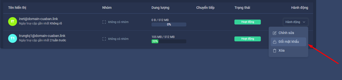Hướng dẫn quản lý tài khoản trên trang quản trị OneMail